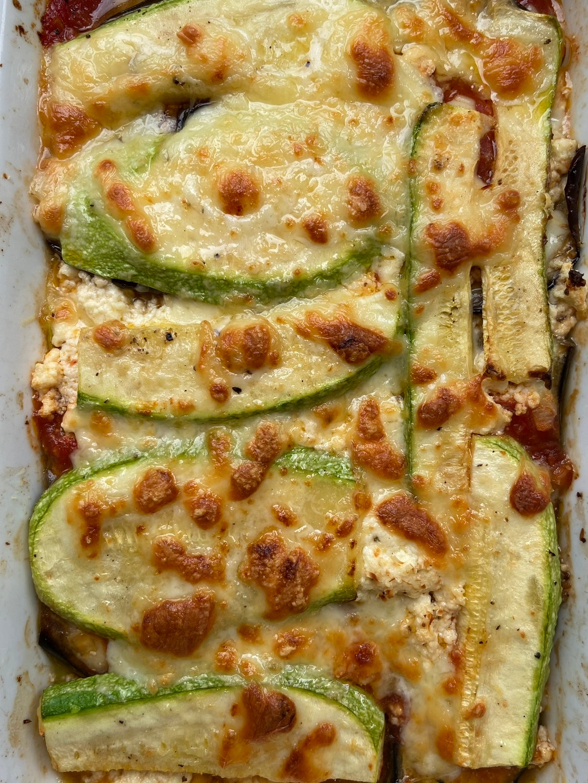 Berinjela e abobrinha gratinadas com ricota